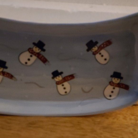 Snowman Dressed for Winter - White & Blue 12" serving Plate Belle Casa by Ganz - Picture 6 of 6